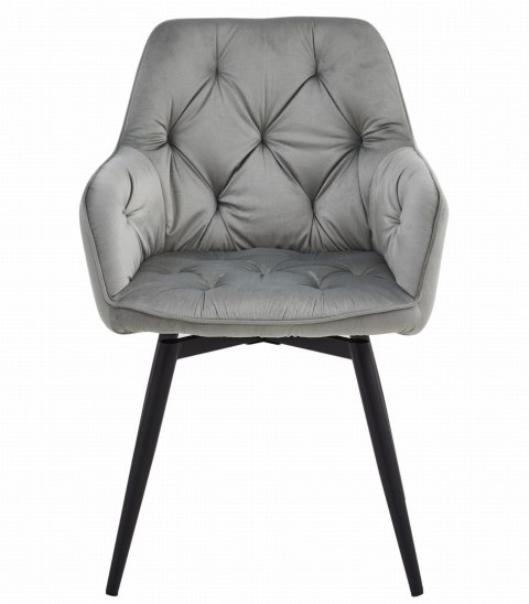 OBROTOWE JASNE SZARE KRZESŁO MALIA, Z PODŁOKIETNIKAMI, TAPICEROWANE GLAMOUR