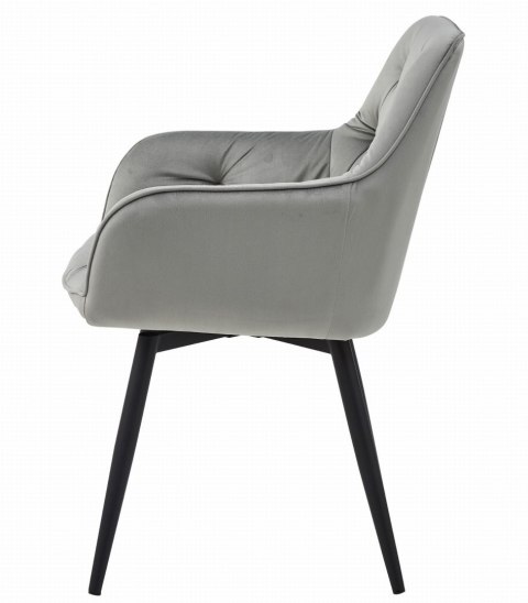 OBROTOWE JASNE SZARE KRZESŁO MALIA, Z PODŁOKIETNIKAMI, TAPICEROWANE GLAMOUR