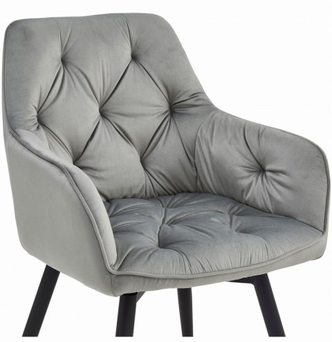 OBROTOWE JASNE SZARE KRZESŁO MALIA, Z PODŁOKIETNIKAMI, TAPICEROWANE GLAMOUR