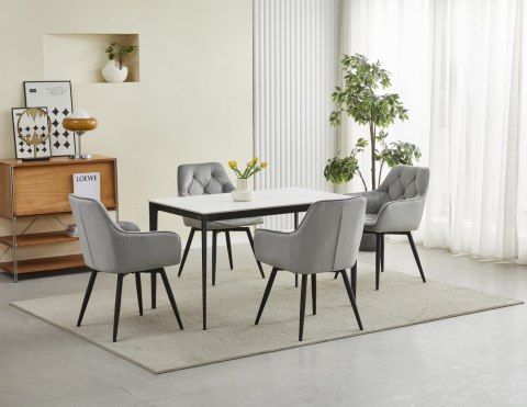 OBROTOWE JASNE SZARE KRZESŁO MALIA, Z PODŁOKIETNIKAMI, TAPICEROWANE GLAMOUR