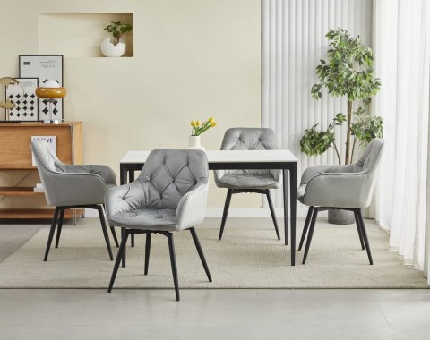 OBROTOWE JASNE SZARE KRZESŁO MALIA, Z PODŁOKIETNIKAMI, TAPICEROWANE GLAMOUR