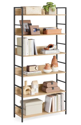 REGAŁ NA KSIĄŻKI STRUKTURA, SONOMA, 6 PÓŁEK, LOFT, INDUSTRIALNY, DO SALONU