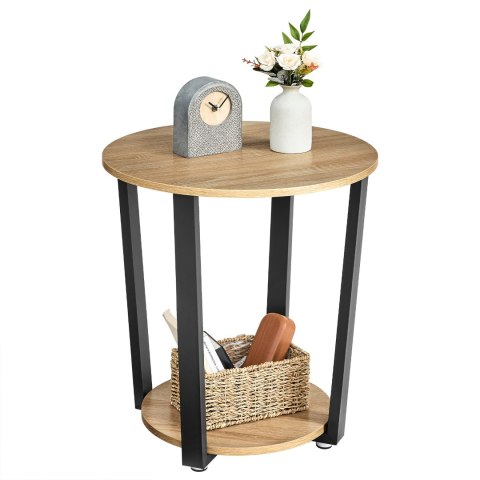 STOLIK KAWOWY OKRĄGŁY AETHEL, SONOMA, CZARNY, LOFT, Z PÓŁKĄ, DO SALONU