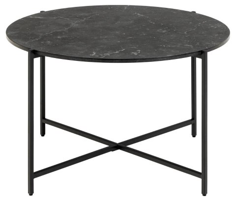 OKRĄGŁY CZARNY STOLIK GLAMOUR DO SALONU, METAL, MDF, MARMUR, 70 CM