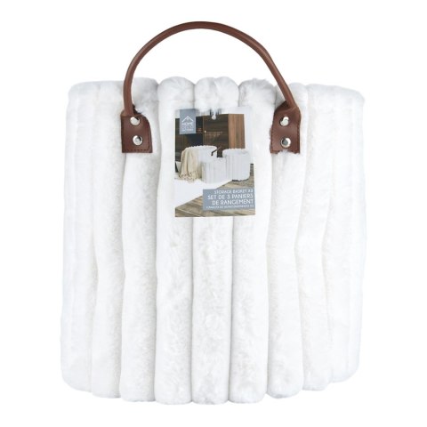 Zestaw 3 koszy tkanina Furry białe