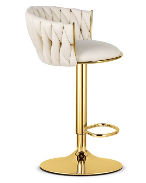 HOKER WELUROWY AURELIA, KRZESŁO BAROWE, BEŻOWY, ZŁOTE NOGI, OBROTOWY, LOFT