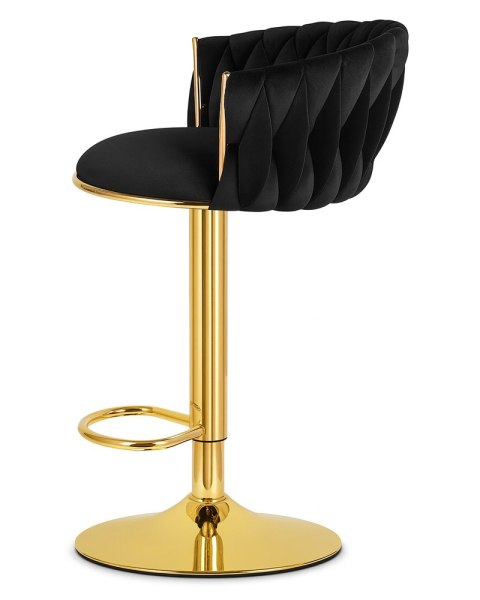 HOKER BAROWY AURELIA, CZARNY WELUR, ZŁOTA NOGA, OBROTOWY, REGULOWANY, LOFT