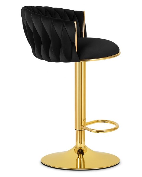 HOKER BAROWY AURELIA, CZARNY WELUR, ZŁOTA NOGA, OBROTOWY, KRZESŁO