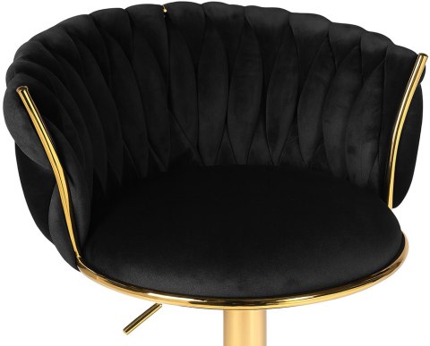 HOKER BAROWY AURELIA, CZARNY WELUR, ZŁOTA NOGA, OBROTOWY, KRZESŁO