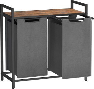 KOSZ NA PRANIE AUBEL, DWUKOMOROWY, Z PÓŁKĄ, 2X46L, SZARY, LOFT, RUSTYKALNY