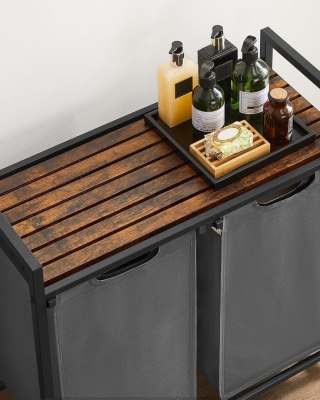 KOSZ NA PRANIE AUBEL, DWUKOMOROWY, Z PÓŁKĄ, 2X46L, SZARY, LOFT, RUSTYKALNY