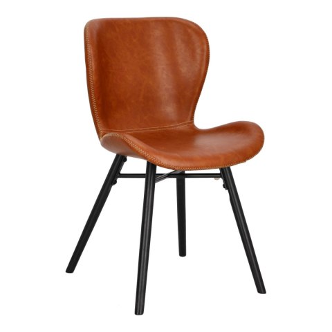 BRĄZOWE KRZESŁO BRETANIA, CZARNE NOGI, DĄB, DO JADALNI, TAPICEROWANE, RETRO