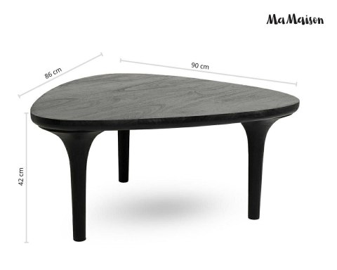 DUŻY CZARNY STOLIK KAWOWY LISBONA, TRÓJKĄTNY, LITE DREWNO, DO SALONU, 90 CM