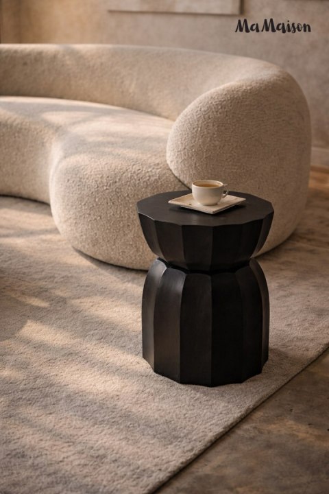 ELEGANCKI OKRĄGŁY STOLIK GLAMOUR - IVORY, CZARNY, DREWNO, DO SALONU, 35 CM