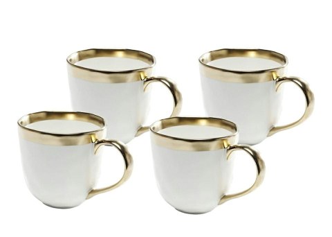 KUBKI KOMPLET 4 SZT AURELIA KARE 400ML, PORCELANA, BIAŁO-ZŁOTE, ZMYWARKA