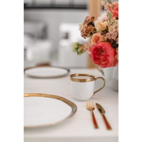 KUBKI KOMPLET 4 SZT AURELIA KARE 400ML, PORCELANA, BIAŁO-ZŁOTE, ZMYWARKA