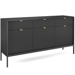 KOMODA AURAE, LAMELE, CZARNE METALOWE NOGI, ZŁOTE UCHWYTY, LOFT, NOWOCZESNA