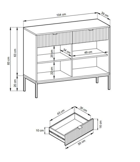 KOMODA AURAE, LAMELE, CZARNE NOGI, ZŁOTE UCHWYTY, STYL LOFT, NOWOCZESNA