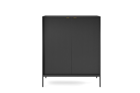 KOMODA AURAE, Z LAMELAMI, CZARNE NOGI, ZŁOTE UCHWYTY, LOFT, NOWOCZESNA