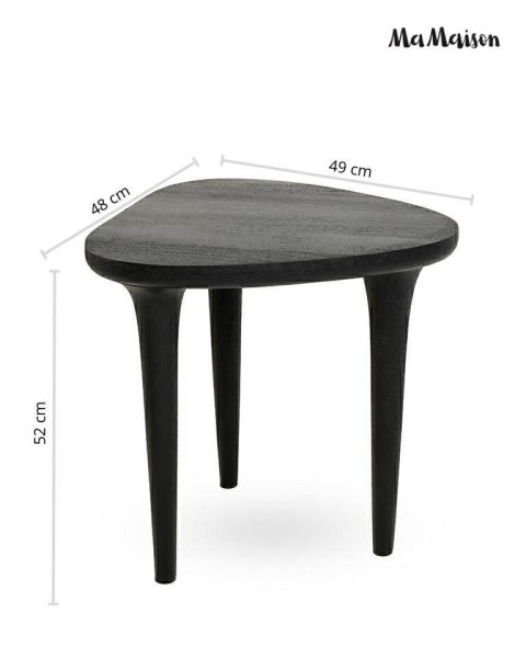 MAŁY CZARNY STOLIK KAWOWY LISBONA, TRÓJKĄTNY, LITE DREWNO, DO SALONU, 50 CM