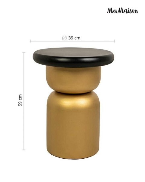 MAŁY OKRĄGŁY STOLIK KAWOWY, CZARNY BLAT, ZŁOTA NOGA, DO SALONU, 40 CM