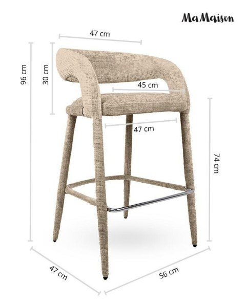 KRZESŁO BAROWE SERENA, HOKER BEŻOWY, SZENILA, DO WYSPY, GLAMOUR, 74CM