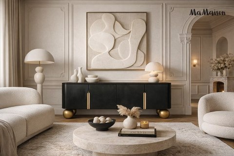 NOWOCZESNA ELEGANCKA SZAFKA RTV VICTORIA, CZARNA ZŁOTA, 140 CM, DO SALONU