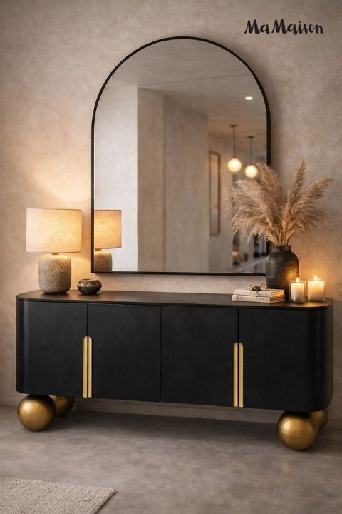 NOWOCZESNA ELEGANCKA SZAFKA RTV VICTORIA, CZARNA ZŁOTA, 140 CM, DO SALONU