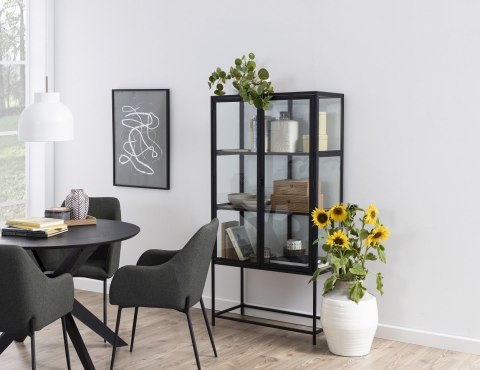 NOWOCZESNY OKRĄGŁY STÓŁ, CZARNY, DĄB, DO JADALNI, DO SALONU, 105 CM