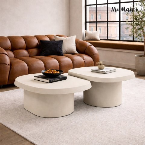 NOWOCZESNY ZESTAW STOLIKÓW KAOWYCH - NATURAL, BEŻOWE, ELEGANCKIE 90 CM, 2w1