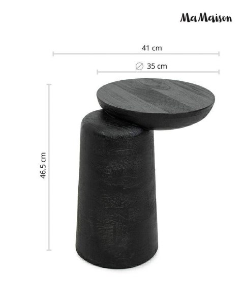 NOWOCZESY CZARNY STOLIK DO SALONU, ASYMETRYCZNY, LITE DREWNO, BLAT 35 CM