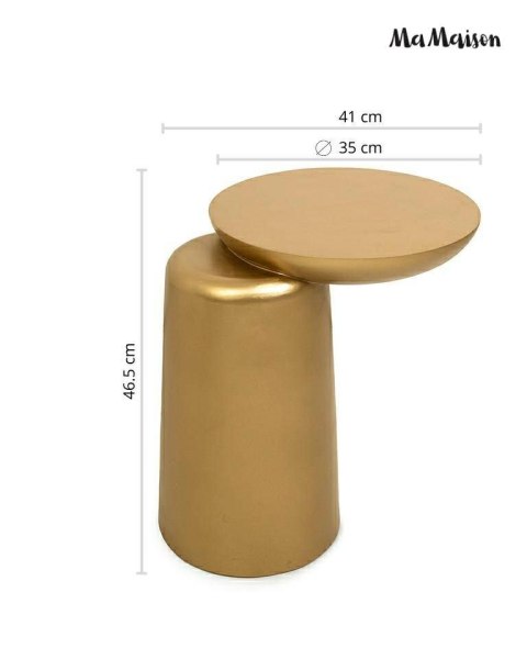 NOWOCZESY ZŁOTY STOLIK DO SALONU, ASYMETRYCZNY, LITE DREWNO, BLAT 35 CM