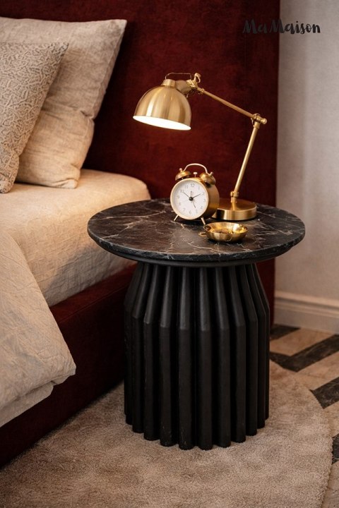 OKRĄGŁY CZARNY STOLIK KAWOWY, MARMUROWY - ARGENTINE, DO SALONU, 50 CM