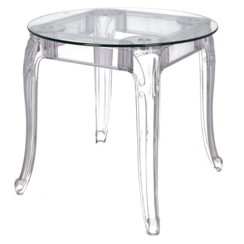 OKRĄGŁY PRZEZROCZYSTY STÓŁ GLAMOUR, BAROKOWY, DO SALONU, SZKLANY BLAT 90 CM