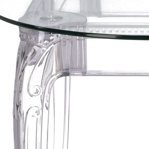OKRĄGŁY PRZEZROCZYSTY STÓŁ GLAMOUR, BAROKOWY, DO SALONU, SZKLANY BLAT 90 CM