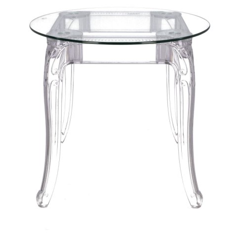 OKRĄGŁY PRZEZROCZYSTY STÓŁ GLAMOUR, BAROKOWY, DO SALONU, SZKLANY BLAT 90 CM