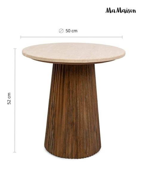 OKRĄGŁY STOLIK KAWOWY, MARMUROWY, LITE DREWNO, DO SALONU, ELEGANCKI, 50 CM