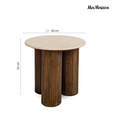 OKRĄGŁY STOLIK KAWOWY PANAMA, MARMUROWY BLAT, LITE DREWNO, DO SALONU, 50 CM