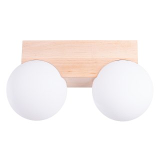 KINKIET PLAFON LAMPA SUFITOWA LUMINOS, DREWNO, SZKLANA BIAŁA KULA, G9