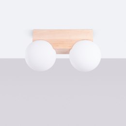 KINKIET PLAFON LAMPA SUFITOWA LUMINOS, DREWNO, SZKLANA BIAŁA KULA, G9