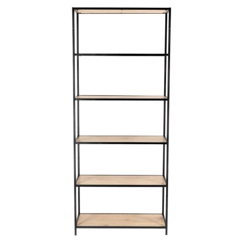 REGAŁ DENMARK, DĄB, 6 PÓŁEK, CZARNY METAL, LOFT, INDUSTRIALNY, 185 CM