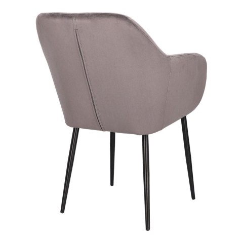 TAPICEROWANE KRZESŁO Z PODŁOKIETNIKAMI, CIEMNE SZARE, CZARNY METAL, GLAMOUR