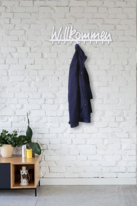 Wieszak ścienny Willkommen biały