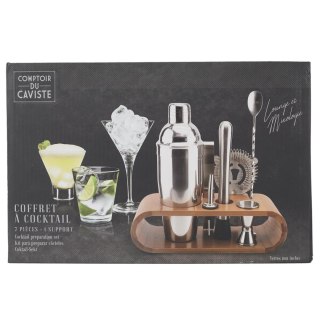ZESTAW BARMAŃSKI DO DRINKÓW BARCINO, SHAKER, 7 EL, BAMBUSOWY STOJAK, STAL