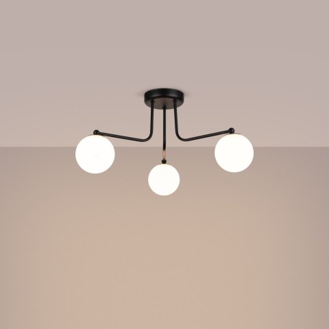 LAMPA ŻYRANDOL LUMINOS CZARNA, MATOWY BIAŁY KLOSZ, LOFT, SALON, NOWOCZESNA