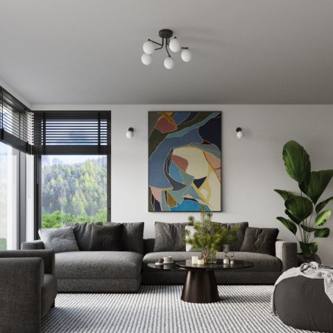 LAMPA ŻYRANDOL LUMINOS CZARNA, MATOWY BIAŁY KLOSZ, LOFT, SALON, NOWOCZESNA