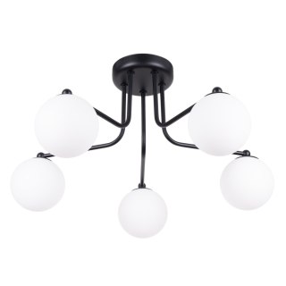 LAMPA SUFITOWA ŻYRANDOL LUMINOS, CZARNA, MODERN, LOFT, SALON, BIAŁY KLOSZ