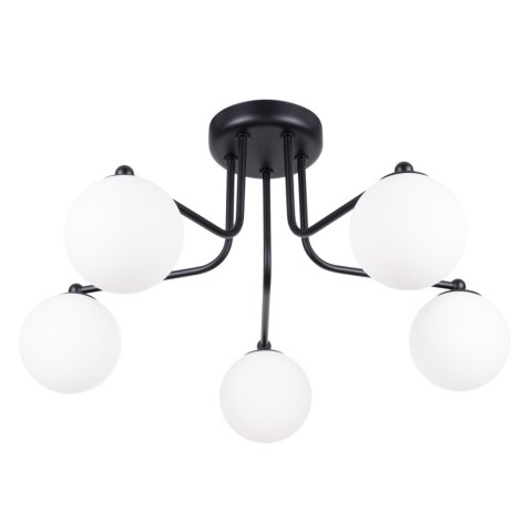 LAMPA SUFITOWA ŻYRANDOL LUMINOS, CZARNA, MODERN, LOFT, SALON, BIAŁY KLOSZ