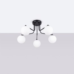 LAMPA SUFITOWA ŻYRANDOL LUMINOS, CZARNA, MODERN, LOFT, SALON, BIAŁY KLOSZ