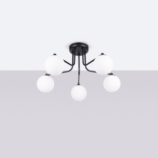 LAMPA SUFITOWA ŻYRANDOL LUMINOS, CZARNA, MODERN, LOFT, SALON, BIAŁY KLOSZ